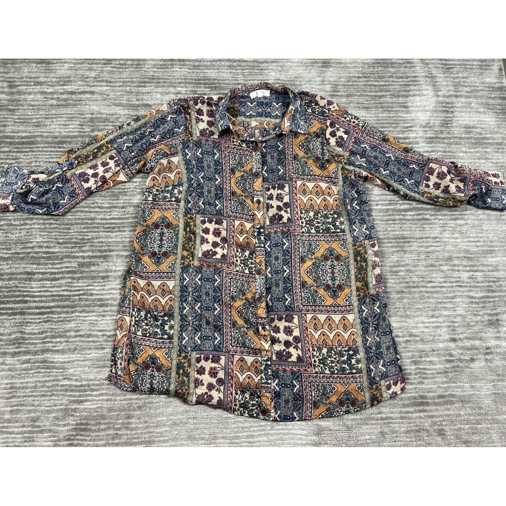 Haver & Blair Button Down Womens 1X Multicolor Patchwork Paisley Lurex Tunic